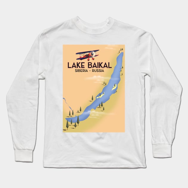 Lake Baikal Russia Lake map Long Sleeve T-Shirt by nickemporium1